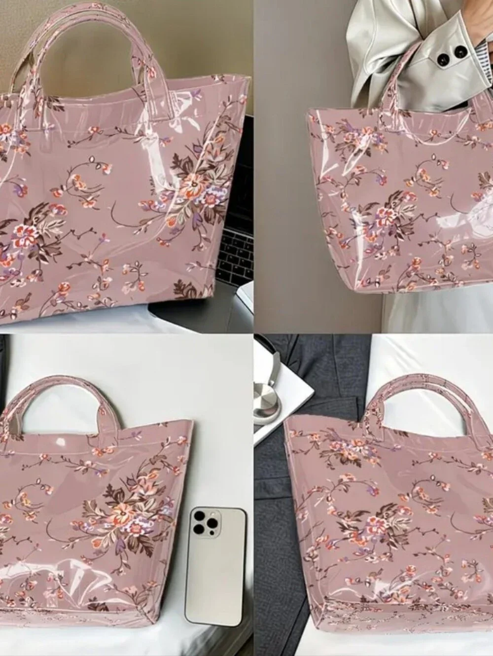 Wimen Elegant PVC Bag Floral Daily Commute Tote Hand Bag